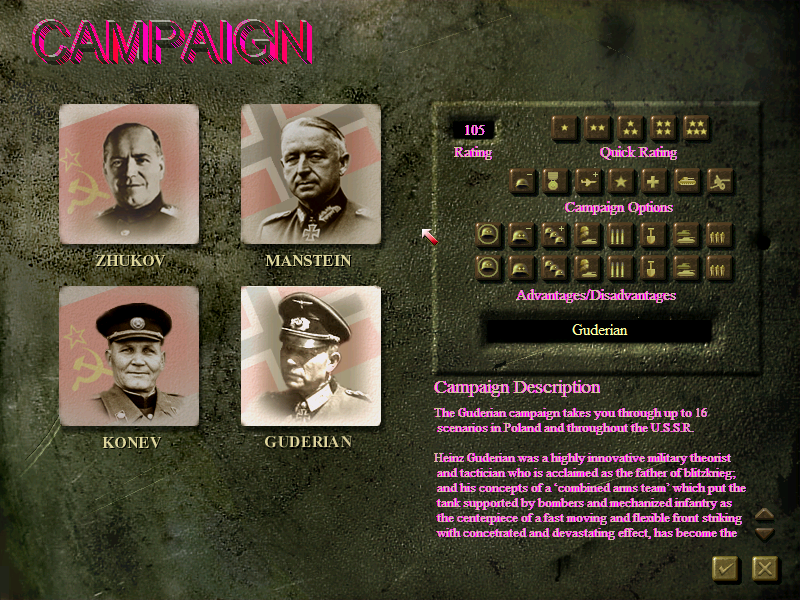Panzer General III: Scorched Earth (Windows) screenshot: Campaign selection