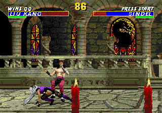 Mortal Kombat 3 (Genesis) screenshot: Sindel kicks Liu kang