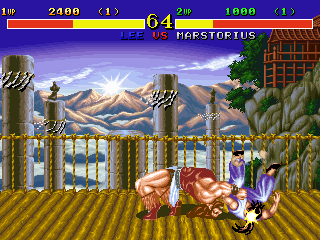 Fighter's History (Arcade) screenshot: Wrestling time!