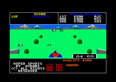Hyper Sports (Amstrad CPC) screenshot: Skeet-Shooting.