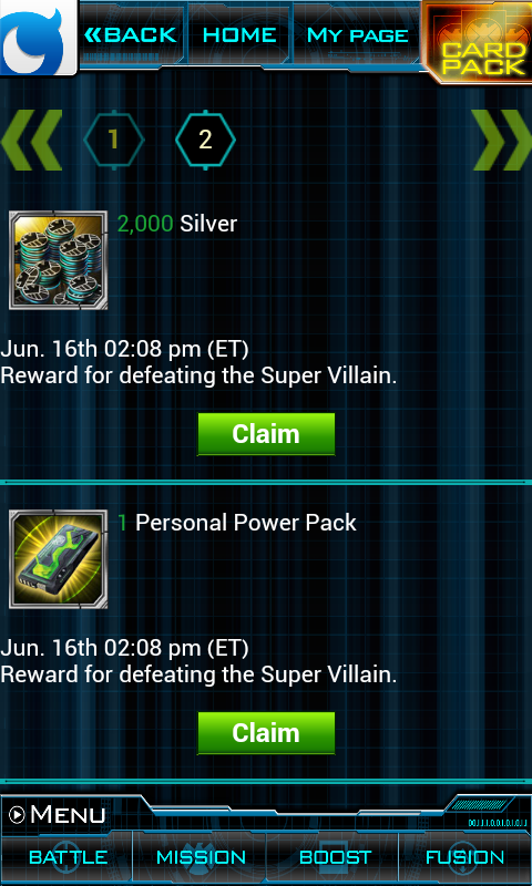 Marvel: War of Heroes (Android) screenshot: Rewards have to be claimed before they can be used
