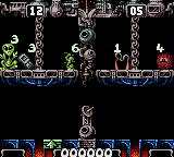 Keep the Balance! (Game Boy Color) screenshot: Let's play. Move the cursor under a item and press A to catapult it on the scale.
