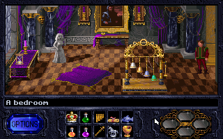Fables & Fiends: The Legend of Kyrandia - Book One (DOS) screenshot: Malcolm turned my pretty friend into stone - the creep!