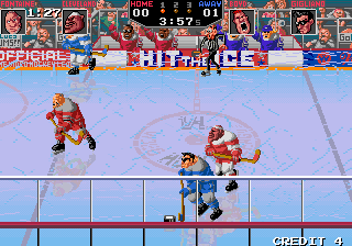 Hit the Ice: The Video Hockey League (Arcade) screenshot: Tackle him.