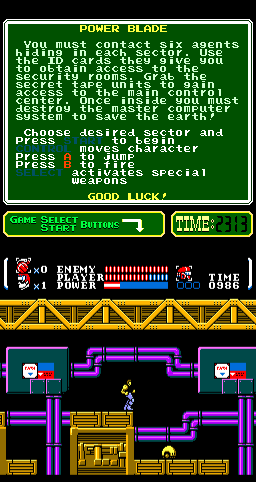 Power Blade (Arcade) screenshot: That alien will speed up.
