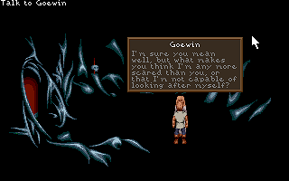 Lure of the Temptress (DOS) screenshot: Chat in the dark cave