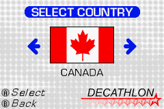Fila Decathlon (Game Boy Advance) screenshot: Country selection