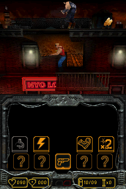 Duke Nukem: Critical Mass (Nintendo DS) screenshot: Fighting Pig Cops on the rooftops