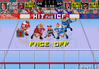 Hit the Ice: The Video Hockey League (Arcade) screenshot: Face-Off.