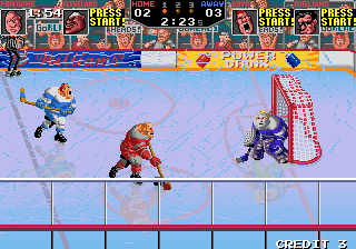 Hit the Ice: The Video Hockey League (Arcade) screenshot: Shoot.