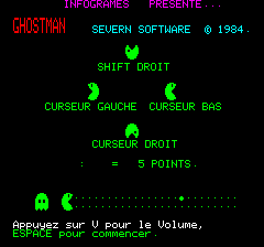 Ghostman (Oric) screenshot: Title screen