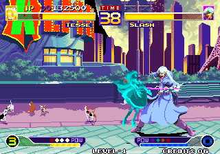 Waku Waku 7 (Arcade) screenshot: Slash stunned Tesse