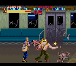 Final Fight (SNES) screenshot: [Final Fight] Bandit without legs? No, just glitch.