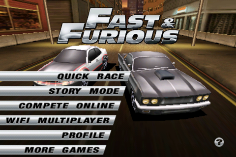3D Fast & Furious (iPhone) screenshot: Main menu