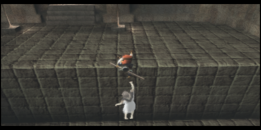 Ico (PlayStation 2) screenshot: Giving Yorda a helping hand
