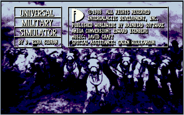 UMS: The Universal Military Simulator (Amiga) screenshot: Title screen with credits.