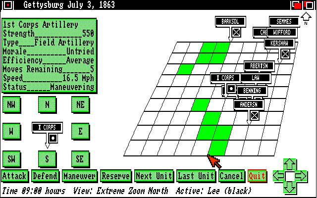 UMS: The Universal Military Simulator (Amiga) screenshot: Issuing movement orders to the troops.