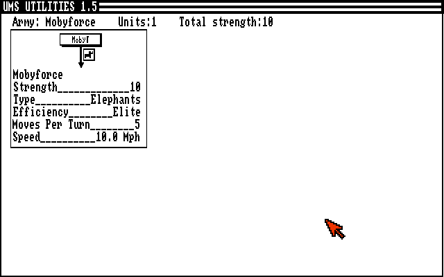 UMS: The Universal Military Simulator (Amiga) screenshot: Unit roster.