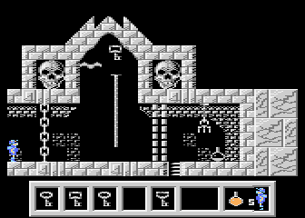 Deimos (Atari 8-bit) screenshot: Bat and falling trap