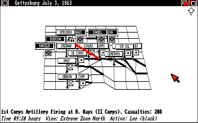 UMS: The Universal Military Simulator (Amiga) screenshot: More artillery fire inflicts serious casualties.