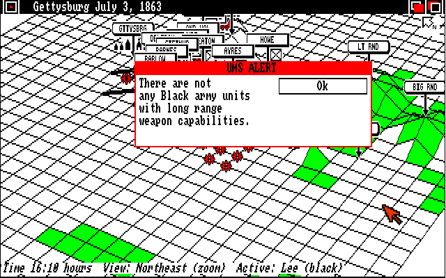 UMS: The Universal Military Simulator (Amiga) screenshot: The last of the Confederate artillery has been destroyed.