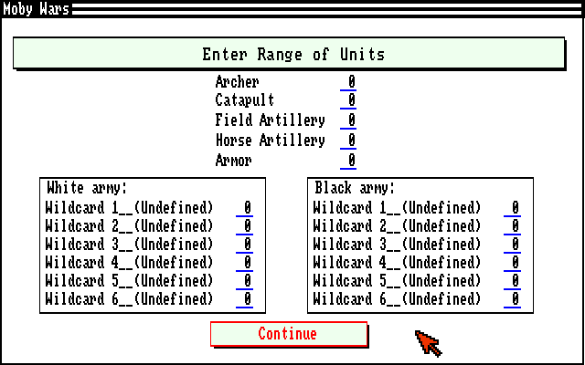 UMS: The Universal Military Simulator (Amiga) screenshot: Adding units to a new scenario.