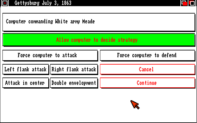 UMS: The Universal Military Simulator (Amiga) screenshot: Choosing whether the sides will be controlled by the computer or by humans.