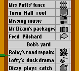 Bob the Builder: Fix it Fun! (Game Boy Color) screenshot: The checklist.