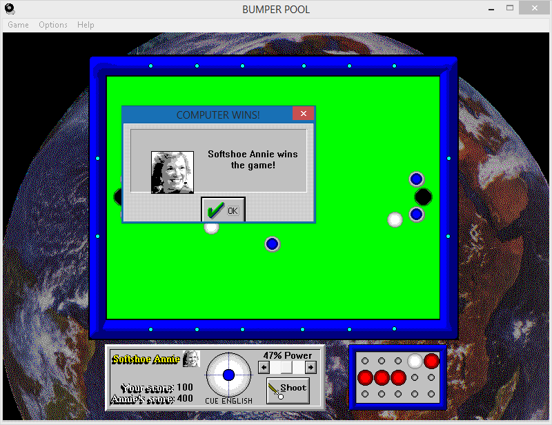 Multimedia Pool (Windows 3.x) screenshot: I just can't compete.