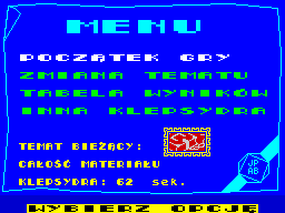 Klio.1 (ZX Spectrum) screenshot: Menu