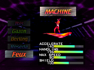 MaxRacer (PlayStation) screenshot: Choosing a machine.