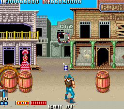 Blood Bros. (Arcade) screenshot: Mornin' Maam.