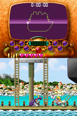 Wario: Master of Disguise (Nintendo DS) screenshot: Wario steals Count Cannoli's talking wand, Goodstyle, who helps him transform into The Silver Zephyr.