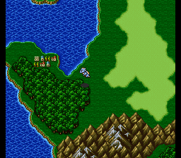 Final Fantasy V (SNES) screenshot: Flying over the world map on the back of a gigantic bird