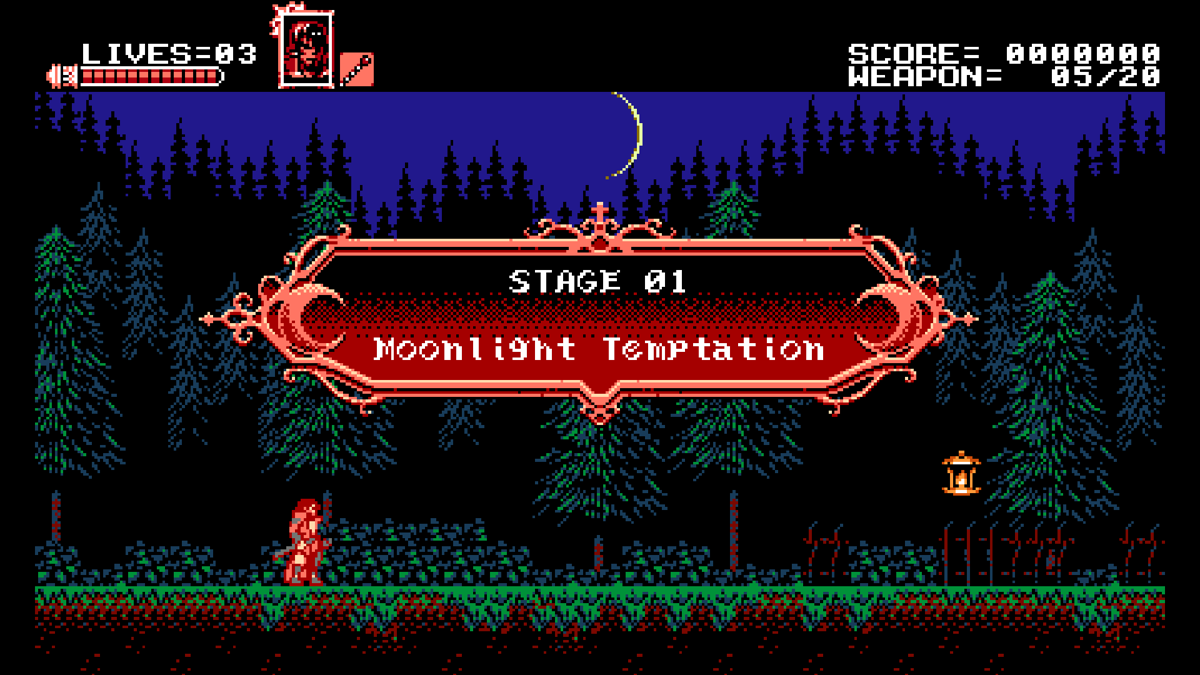 Bloodstained: Curse of the Moon (Windows) screenshot: Starting Stage 1 as Zangetsu