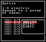 Wizardry: Proving Grounds of the Mad Overlord (Game Boy Color) screenshot: The improved "Read" command now shows a description of the spell's effects