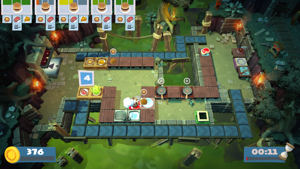 Overcooked! 2 (Windows) screenshot: Making burgers for the unbread
