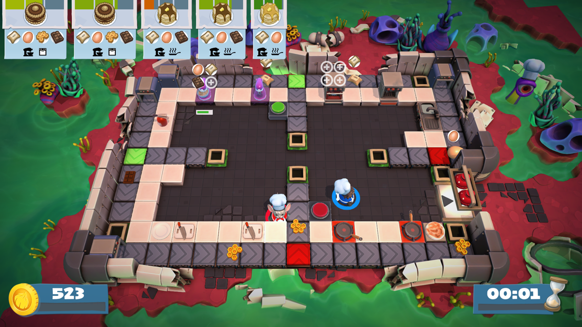 Overcooked! 2 (Windows) screenshot: This kitchen is based on conveyor belts mechanics