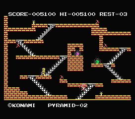 King's Valley (MSX) screenshot: Go downstairs with with pick (Pyramid 02)