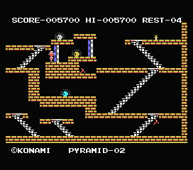 King's Valley (MSX) screenshot: Push rotating door to get gold.