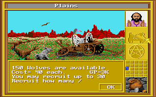 King's Bounty (Amiga) screenshot: Recruiting wolves.