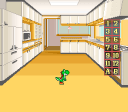Yoshi no Cookie: Kuruppon Oven de Cookie (SNES) screenshot: Inside the kitchen