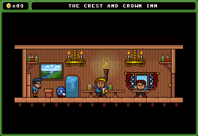 Spuds Quest (Windows) screenshot: You can get an item and a hint at this inn.
