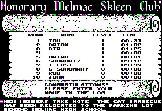 ALF: The First Adventure (Apple II) screenshot: The high score table