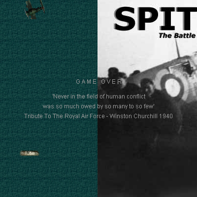 Spitfire: The Battle of Britain (Browser) screenshot: Game over.