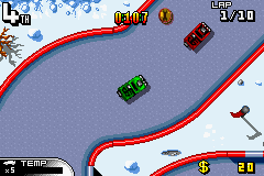 Demon Driver: Time to Burn Rubber! (Game Boy Advance) screenshot: Winter race