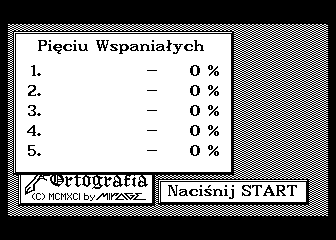 Ortografia (Atari 8-bit) screenshot: Highscore table