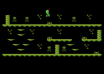 Magic World (Atari 8-bit) screenshot: Jumping over the crab