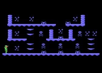 Magic World (Atari 8-bit) screenshot: Contact with the crabs means instant death