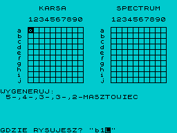 Ships (ZX Spectrum) screenshot: Placing ship on the board